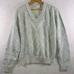 VTG London Fog Mens Argyle Sweater Sz L Heathered Blue Collegiate‎ Ivy League